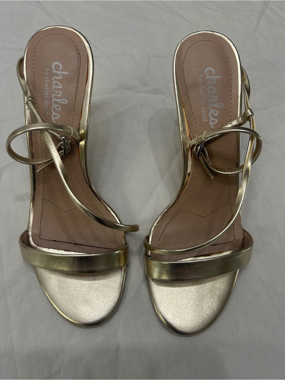 Women’s Charles by Charles David Gold Metallic Ankle Strap Heels Size 6.5